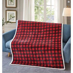 New Flannel Black and Red Plaid Sherpa Gift Plush Throw Blanket Home Decor Warm